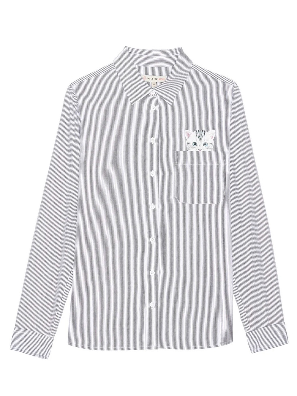 Paul & Joe Striped Button-Up Shirt with Kitten Embroidery